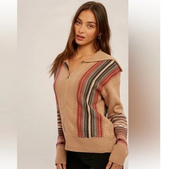 NWT Hem & Thread | Full Zip "Grandpa" Butterfly Collar Sweater sz M - Picture 3 of 3